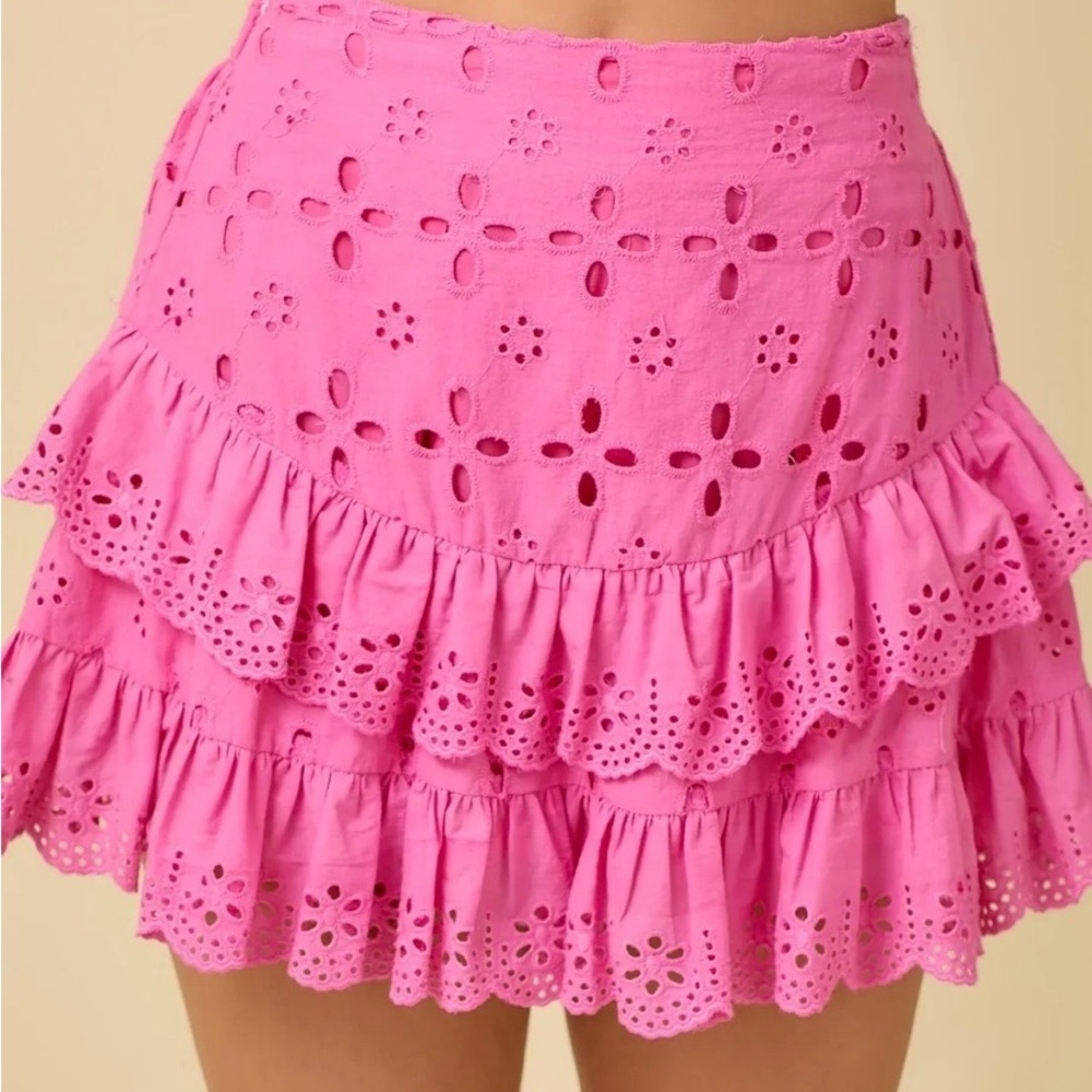 Pink Mainstrip Eyelet Ruffle Skirt Size S